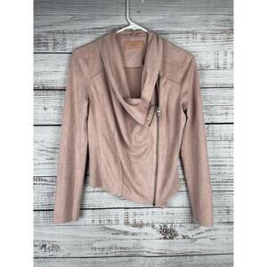 BlankNYC XS Blush Pink Faux Leather Drape Front Zip Up Jacket Vegan Moto Edgy